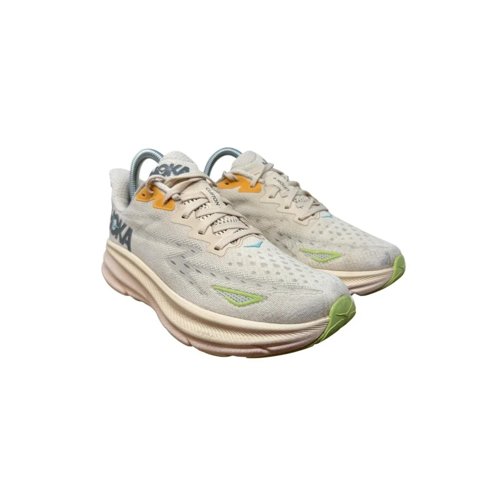 Hoka Clifton 9 Running Shoes Womens 8.5 Vanilla Sea Glass Mesh 1127896 VLS